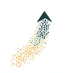 Wall Mural - Simple Line Art Logo Featuring Dots in Arrow Shape on White Background with Gold and Green Accents.