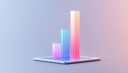 a sleek, multicolored 3d bar chart emerging from a tablet, showcasing performance metrics in a moder