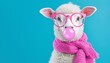 © Wimon - An eccentric lamb blowing bubblegum, accessorized with bright pink glasses and a matching scarf, showing off its playful personality.