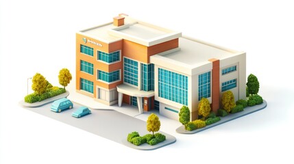 Wall Mural - A modern office building with landscaped surroundings, featuring large windows and a welcoming entrance.