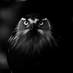 Wall Mural - portrait of a black owl on a black background. 3d rendering.