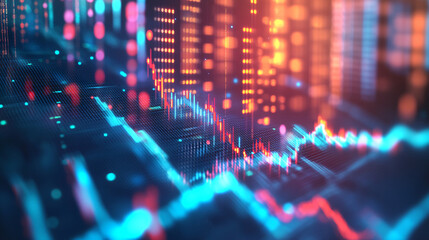 Wall Mural - forex trading chart graph with uptrends red and blue candlestick, stock market background, future financial interface, business investment, abstract stock finance chart graph