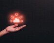 ©  Green Creator - Abstract hand holding a glowing network of business icons, efficient solutions for enterprises