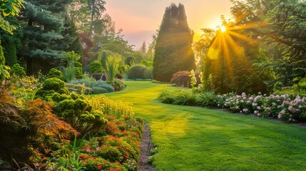 Wall Mural - Autumn_Morning_sunrise_Garden_beautiful_nature