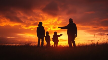 Canvas Print - Silhouettes of a family against a vibrant sunset, capturing a moment of connection and warmth.