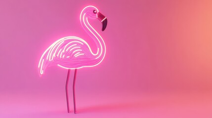 Poster - A glowing neon flamingo sculpture against a colorful gradient background.