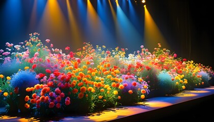 Wall Mural - Vibrant floral arrangement illuminated by dramatic stage lighting