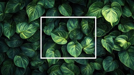 Sticker - A dense arrangement of green leaves with a white rectangular frame highlighting the foliage.