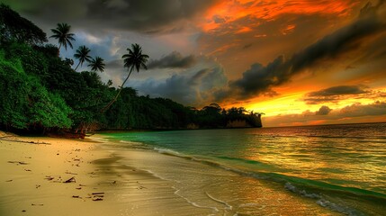 Wall Mural - Beach_Sunset_Green_Forest_lphone_wallpaper