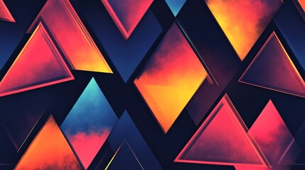 Abstract background with colorful triangles on a dark surface.