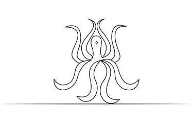 Sticker - Continuous line drawing of octopus. One line of cephalopod. Marine animal concept continuous line art. Editable outline. Continuous Line Drawing of an Octopus