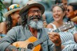 © Valentin - Joyful Musician Strumming a Ukulele Surrounded by Laughter and Smiles