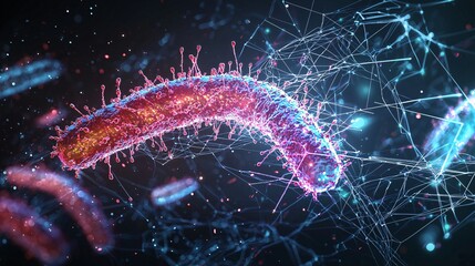 Wall Mural - Abstract 3D Render of a Bacteria or Virus in a Network Structure