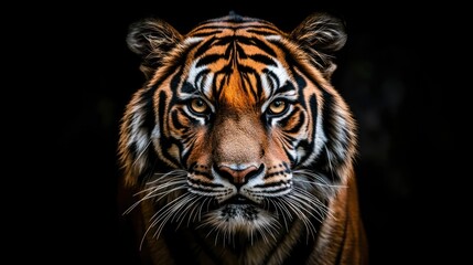 Poster - A close-up portrait of a tiger, showcasing its striking features and intense gaze.