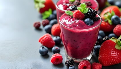 Wall Mural - Vibrant berry smoothie bursting with freshness, ideal for a nutritious breakfast or energizing snack