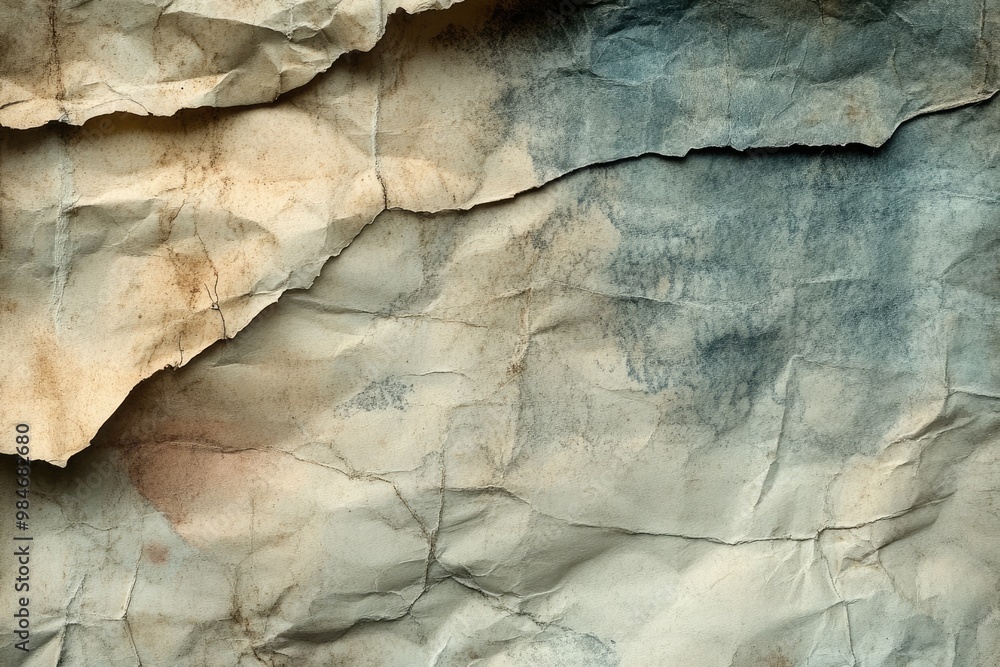 Distressed paper texture with watermarks, creases, and aged edges Stock ...