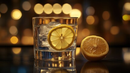 Poster - A glass of ice water with lemon slices, creating a refreshing drink aesthetic.