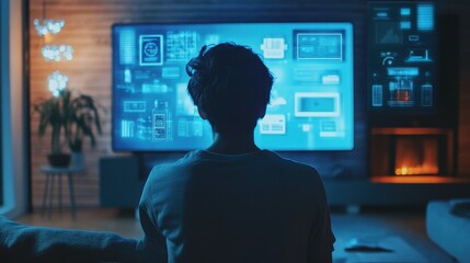 Silhouette of Man Examining High-Tech Display