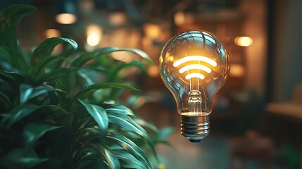 Wall Mural - A glowing lightbulb with a wifi symbol inside, symbolizing an idea for a new connection.