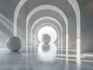 Canvas Print - Minimalist Architecture: White Arches and Sphere