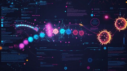Wall Mural - Digital Visualization of Virus Spreading Through Network