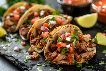 Delicious Tacos with Fresh Toppings and Salsas