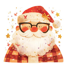 Poster - A cartoonish red and white santa holding a gift box. The santa is smiling and he is happy