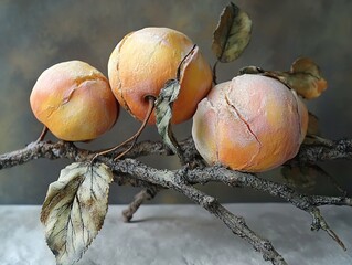 Wall Mural - Close-up of Ripe Peaches on a Branch