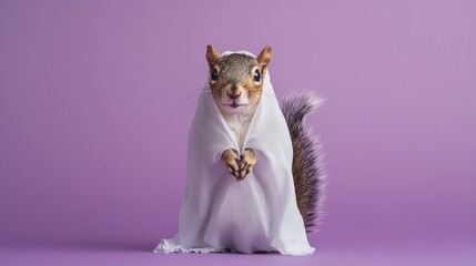 Wall Mural - Squirrel in a White Cloak on a Purple Background