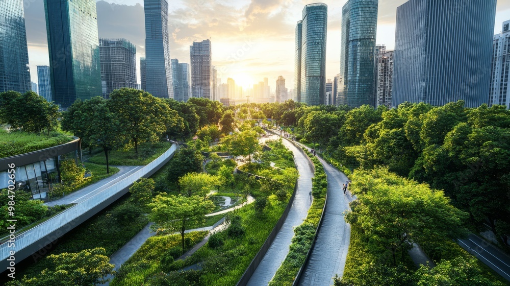 Green smart cities infrastructure for a sustainable future. Stock Photo ...