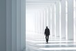 © Valentin - A Solitary Figure Walking Through a Minimalist White Corridor