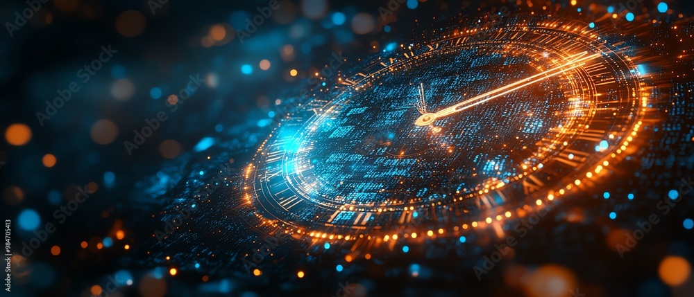 Data Clock Graph Business graphs morphing into clock hands, showing the integration of ...