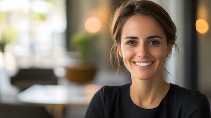 Sticker - Portrait of a smiling woman in a black shirt