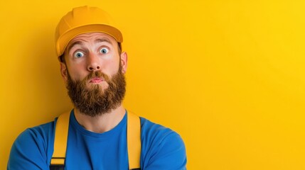 Canvas Print - A man with a beard and blue shirt posing for the camera, AI