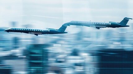 Aerial view of two airplanes, one large and one small, flying in formation with a cityscape below, symbolizing a successful airline acquisition and strategic partnership.