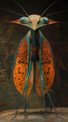 Sticker - Vibrant Orange and Blue Insect with Detailed Wings