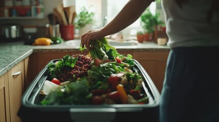 Wall Mural - Preparing a Fresh and Healthy Salad in the Kitchen