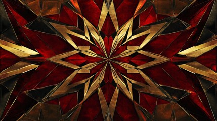 Abstract geometric pattern with golden and red shapes.