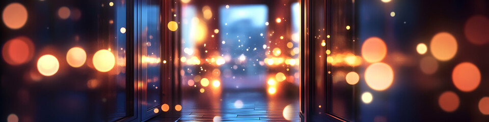 Wall Mural - Open doors. Abstract bokeh light. Night view, magical atmosphere.  , Generated with Artificial Intelligance