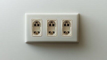 A close-up of a tee adapter in a socket, showing three electrical outlets, isolated on a white background