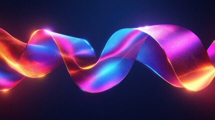 Wall Mural - Colorful modern ribbon with vibrant neon lights in abstract shape glowing against a dark background, showcasing futuristic design