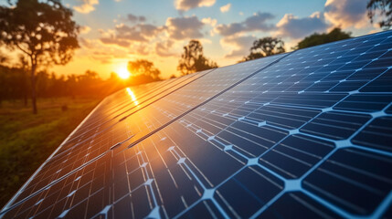 Wall Mural - solar panels in the field on beautiful sunset