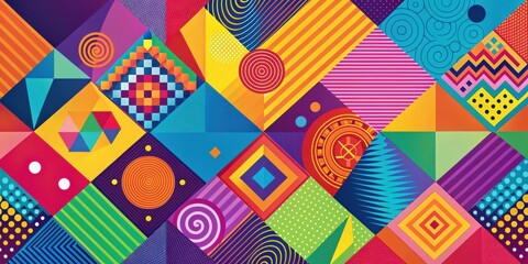 Wall Mural - Abstract colorful geometric background with vibrant patterns and shapes, geometric, abstract, colorful, background, shapes