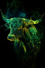 green abstract bull on blac background  , Generated with Artificial Intelligance