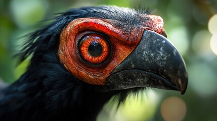 Poster - Close-Up Portrait of a Bird with Striking Red Eye