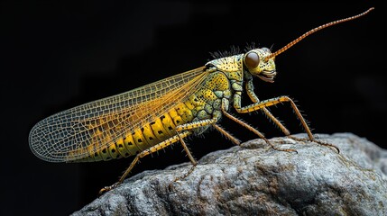 Poster - Close-Up Macro Photography of a Green and Yellow Insect