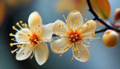 Wall Mural - Delicate Close-Up of Witch Hazel Flowers Showcasing Unique Beauty with a Soft Blurred Background