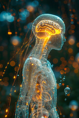 Wall Mural - a woman's brain is shown in a glowing, neon color