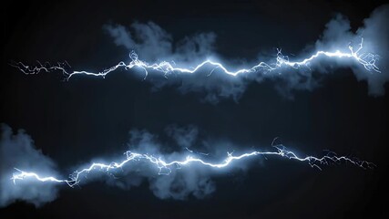 Wall Mural - Two bolts of lightning strike the sky, illuminating the dark clouds