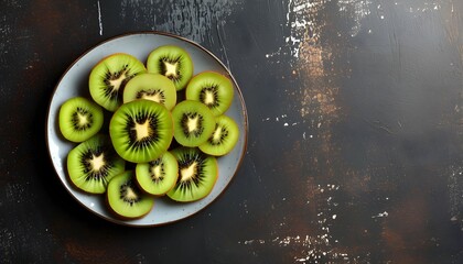 Wall Mural - Vibrant Kiwi Fruit Arrangement on Table with Vertical Layout and Space for Text